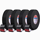 HSTECH Wire Harness Cloth Tape, 3/4-Inch by 50-Foot (4 Pack), Speaker Wiring Harness Cloth Tape, Black Adhesive Fabric Tape, for Automobile Electrical Wire harnessing Noise Dampening Heat Proof