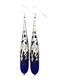 Handmade from Hawaii,"long teardrop" Cobalt blue sea glass earrings,"September Birthstone", (Hawaii Gift Wrapped, Mother's Day Gift)