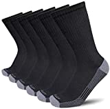 APTYID Men's Moisture Control Cushioned Crew Work Boot Socks, Size 9-12, Black, 6 Pairs