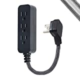 GE Pro Mini 3-Outlet Power Strip, 6 inch Designer Braided Extension Cord, Grounded, Flat Plug, Warranty, UL Listed, Black/Gray, 45191