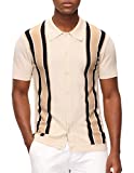 PJ PAUL JONES Mens Sweat-Wicking Knitted Shirt Striped Short Sleeve Polo Shirts XL Beige