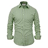 Paul Jones Casual Long-Sleeve Plaid Dress Shirt Checkered Button Down Shirt, Olive Green, XX-Large