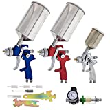 TCP Global Complete Professional 9 Piece HVLP Spray Gun Set with 2 Full Size Spray Guns, 1 Detail Spray Gun, Inline Filter & Air Regulator