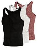 PJ PAUL JONES Men's Y-Back Tank top 3 Pack Slim-Fit Sleeveless Muscle T Shirts (Black/Light Grey/Red,Medium)