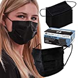 TCP Global Salon World Safety - Sealed Dispenser Box of 50 Black Face Masks Breathable Disposable 3-Ply Protective PPE with Nose Clip and Ear Loops