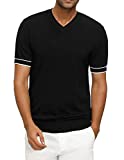 PJ PAUL JONES Men's Casual Short Sleeve V Neck Knitting Tee Shirts Solid T-Shirts XL Black