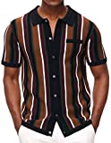 PJ PAUL JONES Mens Short Sleeve Stripe Polo Shirt Casual Lapel Collar Knit Shirt Black L