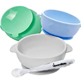 Upward Baby Bowls with Suction - 4 Piece Silicone Set with Spoon for Babies Kids Toddlers - BPA Free Baby Led Weaning Food Plates - First Stage Self Feeding Utensils