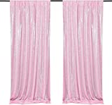 2 Panels 2ftx8ft Sequin Backdrop Pink Backdrop Curtains for Baby Girls Birthday Wedding Ceremony Sequin Photography Backdrops Drapes Fabric