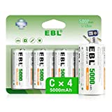 EBL Rechargeable C Batteries, 5000mAh Ni-MH High Capacity C Cell Battery New Retail Package, Pack of 4