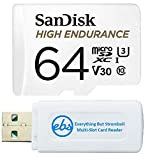SanDisk 64GB High Endurance Video Card MicroSDXC for Dash Cams Works with Garmin Mini, 56, 66W Dash Cameras (SDSQQNR-064G-GN6IA) Bundle with (1) Everything But Stromboli SD & Micro SD Card Reader