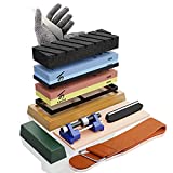 Complete Knife Sharpening Stone Set, KERYE Professional Japanese Whetstone Sharpener, Premium 4 Side Grit 400/1000 3000/8000 Water Stone, Flattening Stone, Chisel Honing Guide, Cut Resistant Gloves