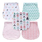 MiiYoung 5-Pack Baby Burp Cloths for Girls, Triple Layer, 100% Organic Cotton, Soft and Absorbent Towels, Burping Rags for Newborns Set (Woodland)