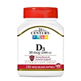 21st Century D3 2000 IU Softgels, 250 Count