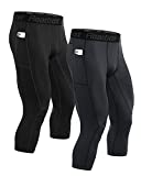 Roadbox Mens 3/4 Compression Pants with Pockets Running Base Layer Legging Tights