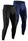 DEVOPS Men's Thermal Compression Pants, Athletic Leggings Base Layer Bottoms (2 Pack) (Large, Black/Navy)
