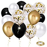 RHGBINLI Black Gold Confetti Latex Balloons, 60 Pack 12 Inch Black Metallic Gold Party Balloons for Graduation Birthday Wedding Party Decorations
