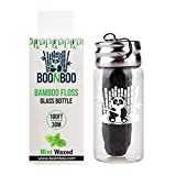 BOONBOO Dental Floss - 100FT/30M Bamboo Charcoal Woven Fiber - Refillable Glass Bottle Dispenser with Cutting Lid - Teeth Flosser with Holder (Mint)