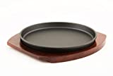 Happy Sales, Cast Iron Steak Plate Sizzle Griddle with Wooden Base Steak Pan Grill Fajita Server Plate Household use or Restaurant Supply (MedRound)