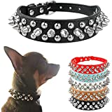 PETCARE Spiked Dog Collar Black Soft Pu Leather Funny Mushrooms Rivet Spike Studded Puppy Adjustable Outdoor Dog Collars for Small Medium Large Dogs Cats