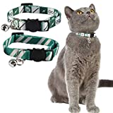 Coomour 2PCS Halloween Cat Collar Safely Breakaway Magic Stripe Pattern Adjustable Kitty Collars with Cute Bell for Cats Kitten (Green)