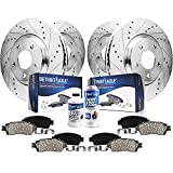 Detroit Axle - All (4) Front and Rear Drilled and Slotted Disc Brake Kit Rotors w/Ceramic Pads w/Hardware & Brake Kit Cleaner Replacement for 2001 2002 2003 2004 2005 BMW 325xi E46