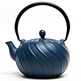 Tea Kettle, TOPTIER Japanese Cast Iron Teapot with Stainless Steel Infuser, Cast Iron Tea Kettle for Stove Top, Wave Design Teapot Coated with Enameled Interior for 30 Ounce (900 ml), Navy Blue