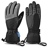 MCTi Ski Gloves,Winter Waterproof Snowboard Snow 3M Thinsulate Warm Touchscreen Cold Weather Women Gloves Wrist Leashes Grey Medium