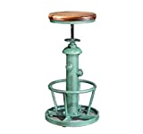 Topower American Antique Industrial Round Bottom Adjustable Height Cafe Coffee Retro Vintage Stylish Water Pipe Design Pub Kitchen Bar Stool (Antique Green, Wooden Top)