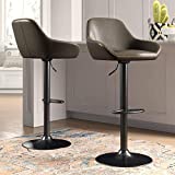 Glitzhome Mid Century Bar Stools Set of 2 Vintage Swivel Leather Bar Chair with Backrest and Footrest, Modern Pub Kitchen Counter Height Barstools, Dark Grey