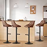 Volans Set of 4 Adjustable Barstools, Vintage Faux Leather Upholstery Kitchen Counter Height Swivel Bar Stool Chairs with Back, Brown