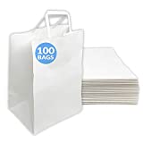 Reli. White Paper Bags w/Handles | 100 Pcs, Bulk | Large 10"x6.75"x12" | White Paper to Go/Take Out/Restaurant Bags with Handles, Shopping Bags, Retail Bags, Gift Bags; 25% Larger Than 10"x5"x13"