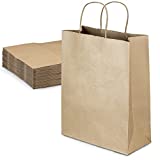 [50 Pack] Heavy Duty Kraft Paper Bags with Handles 13 x 10 x 5" 12 LB Twisted Rope Retail Shopping Gift Durable Natural Brown Barrel Sack