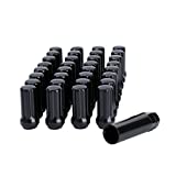 DYNOFIT 14mmx1.5 Wheel Lug Nuts, 32x Black M14x1.5 Lug Nut,Conical/Cone Bulge Seat, Closed End Long Extended XL Spline with 1 Socket Key Fits 8 Lug Aftermarket Wheels