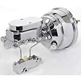 JEGS Power Brake Conversion Kit | Chrome Plated | 1 1/8 â€œ Bore Dual Reservoir Master Cylinder For 4-Wheel Disc | Oval Flat Top Master Cylinder Cover | 8â€ Dual Diaphragm Power Booster