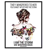 They Whispered to Her You Cannot Withstand The Storm She Whispered Back I Am The Storm Wall Art Decor - Positive Motivational Inspirational Quote - Encouragement Gifts for Women - Boho Dragonfly Print