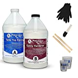 Pro Marine Supplies Crystal Clear Table Top Epoxy Resin & Hardener (2-Part 2 Gallon Combined Kit) with Cups, Brushes, Gloves, Sticks | UV-Resistant Gloss Coating for DIY Bar, Countertops, Woodworking