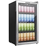 Euhomy Beverage Refrigerator and Cooler, 130 Can Mini fridge with Glass Door, Small Refrigerator with Adjustable Shelves for Soda Beer or Wine, Perfect for Home/Bar/Office