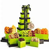 Dried Fruit & Nuts Gift Basket Green Tower + Ribbon (12 Piece Set) Valetines Day 2022 Idea Food Arrangement Platter, Birthday Care Package Variety, Healthy Kosher Snack Box for Adults Prime