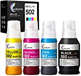 Luckyink Compatible 502 T502 Refill Ink Bottles Replacement for Ecotank ET2750 ET3750 ET4750 ET4760 ET2760 ET3760 ET2700 ET3700 ET3710 ET15000 ST2000 ST3000 ST4000 Printer (Black/Cyan/Magenta/Yellow)