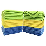 POLYTE Premium Microfiber Cleaning Towel,16x16 in 36 Pack (Blue,Green,Yellow)