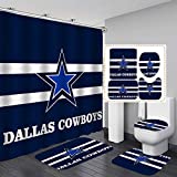 Camille&Andrew 4PCS/Set Navy Blue White Stripe Texas Star Shower Curtain, American Sports Athlete Football Bathroom Decor, Waterproof Fabric Bath Curtain Non-slip Bath Rugs Soft Toilet Carpet, Style 4