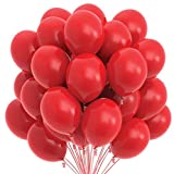 Prextex 75 Red Party Balloons 12 Inch Red Balloons with Matching Color Ribbon for Red Theme Party Decoration, Weddings, Baby Shower, Birthday Parties Supplies or Arch Décor - Helium Quality