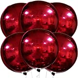 Big, 22 Inch Red Metallic Balloons - Pack of 6 | Round 360 Degree 4D Metallic Red Balloons for Valentines Day Decor | Mirror Finish Shiny Red Foil Balloons | Red Balloon for Red Party Decorations