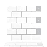 Tic Tac Tiles 12"x 12" Peel and Stick Self Adhesive Removable Stick On Kitchen Backsplash Bathroom 3D Wall Sticker Wallpaper Tiles in Subway Designs (Mono White, 10)