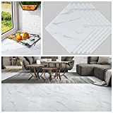 CHICHOME 12''x12'' Thickened Peel and Stick Floor Tile White Marble Flooring Tiles Self Adhesive Removable Wearproof Waterproof Floor Tiles for Living Room Bedroom Bathroom Kitchen (Box of 6 Tiles)