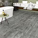 WESTICK Peel and Stick Floor Tiles 20 PCS Durable Thick Wood Backsplash Tile Waterproof Non-Slip Vinyl Flooring Removable Adhesive Tile Stickers for Kitchen Living Room Bathroom Bedroom Grey 12 x 12