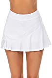 Ekouaer Sport Skirt Pleated Soft Tennis Golf Skorts with Pocket &Headphone Cable Hole Cute Activewear White