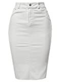 A2Y Slim Fit Rayon Knee Length Back Slit Denim Jean Pencil Skirt White 2XL
