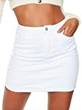Just Quella Women's High Waisted Jean Skirt Fringed Slim Fit Denim Mini Skirt (S, White2 Washed)